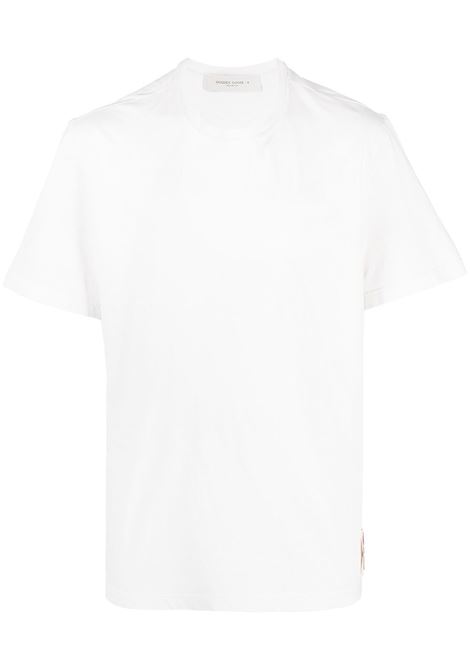 T-shirt a maniche corte con logo ricamato in bianco Golden goose - uomo